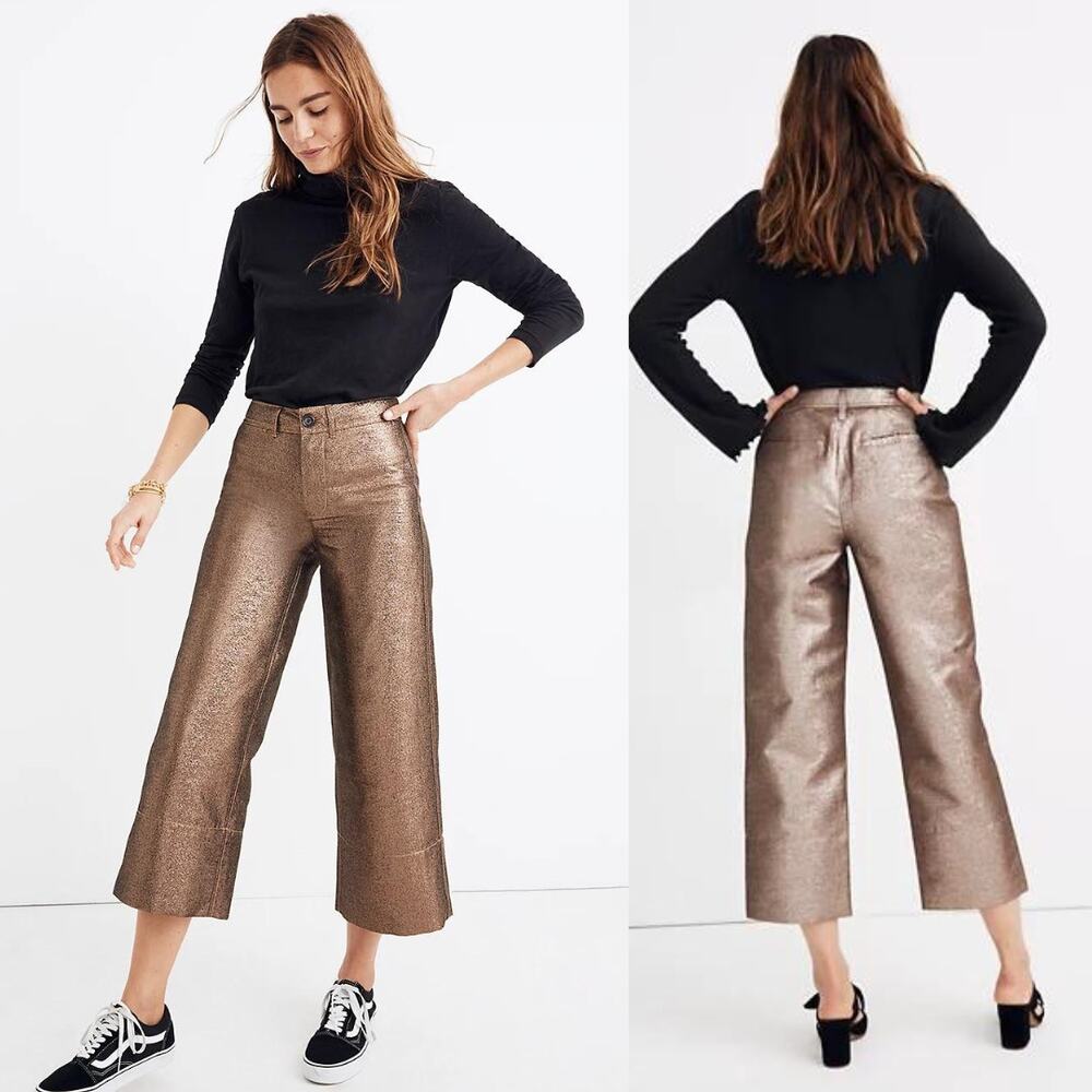 NEW Madewell Slim Emmett Wide-Leg Crop Pants in Metallic Size 28 It Girl Luxury